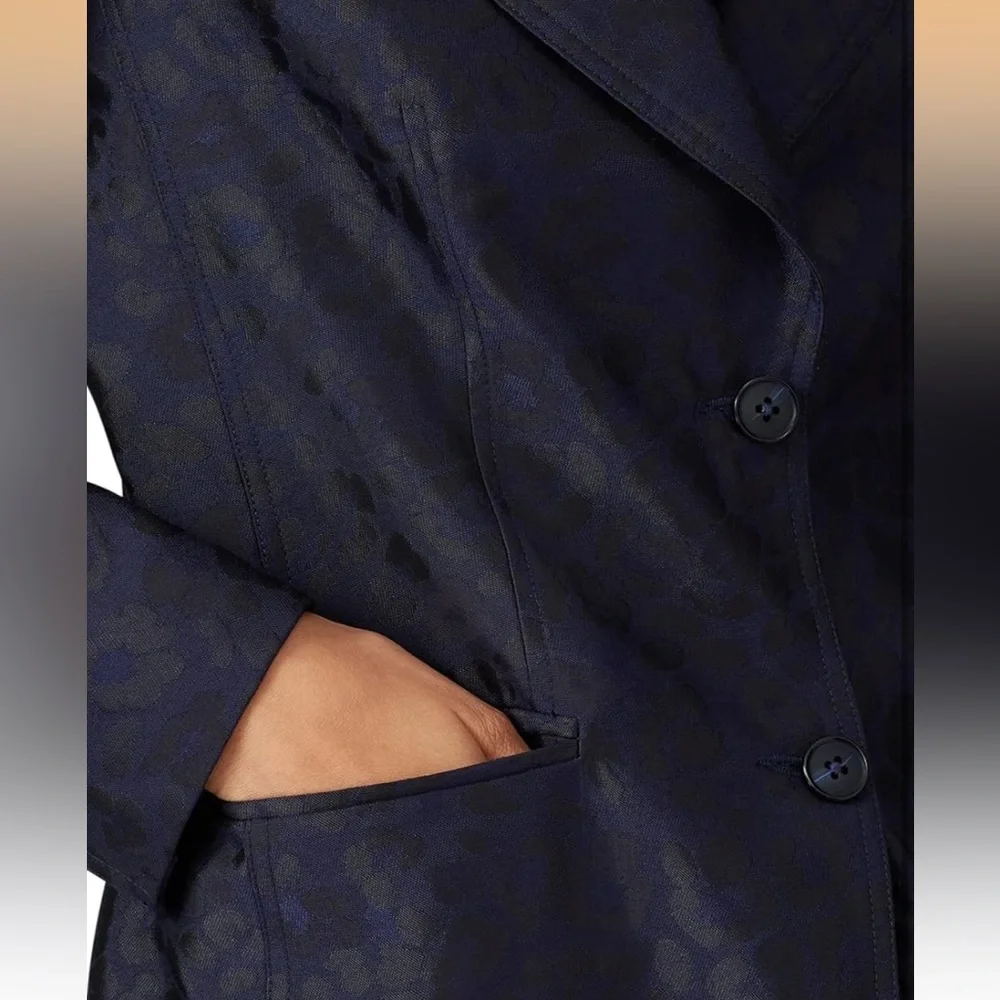 10 Crosby Derek Lam Navy Jacquard Notch-Lapel Blazer - Picture 3 of 3